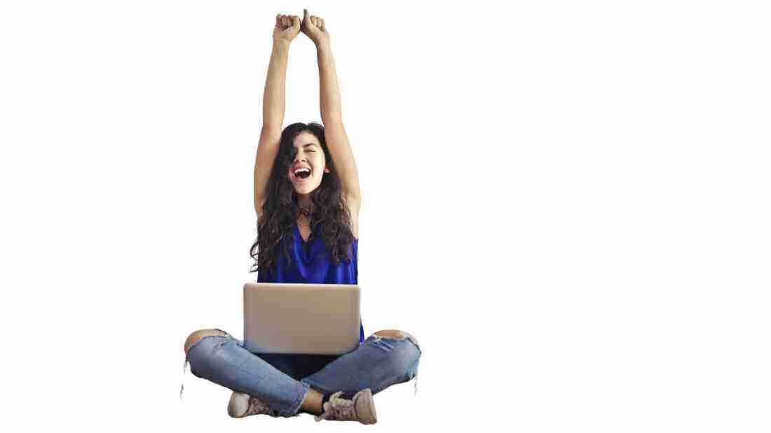A woman celebrating her success