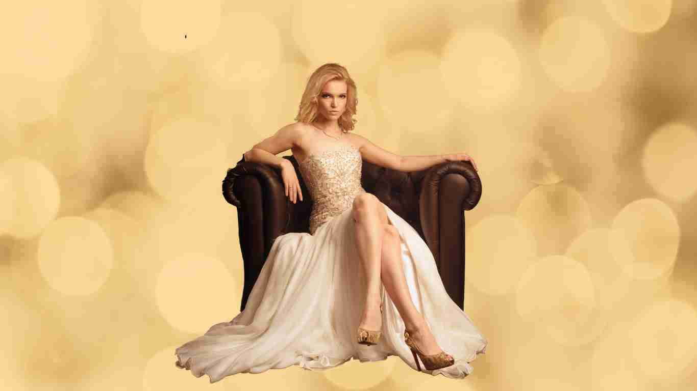 A narcissistic woman showing off her fabulous wealth