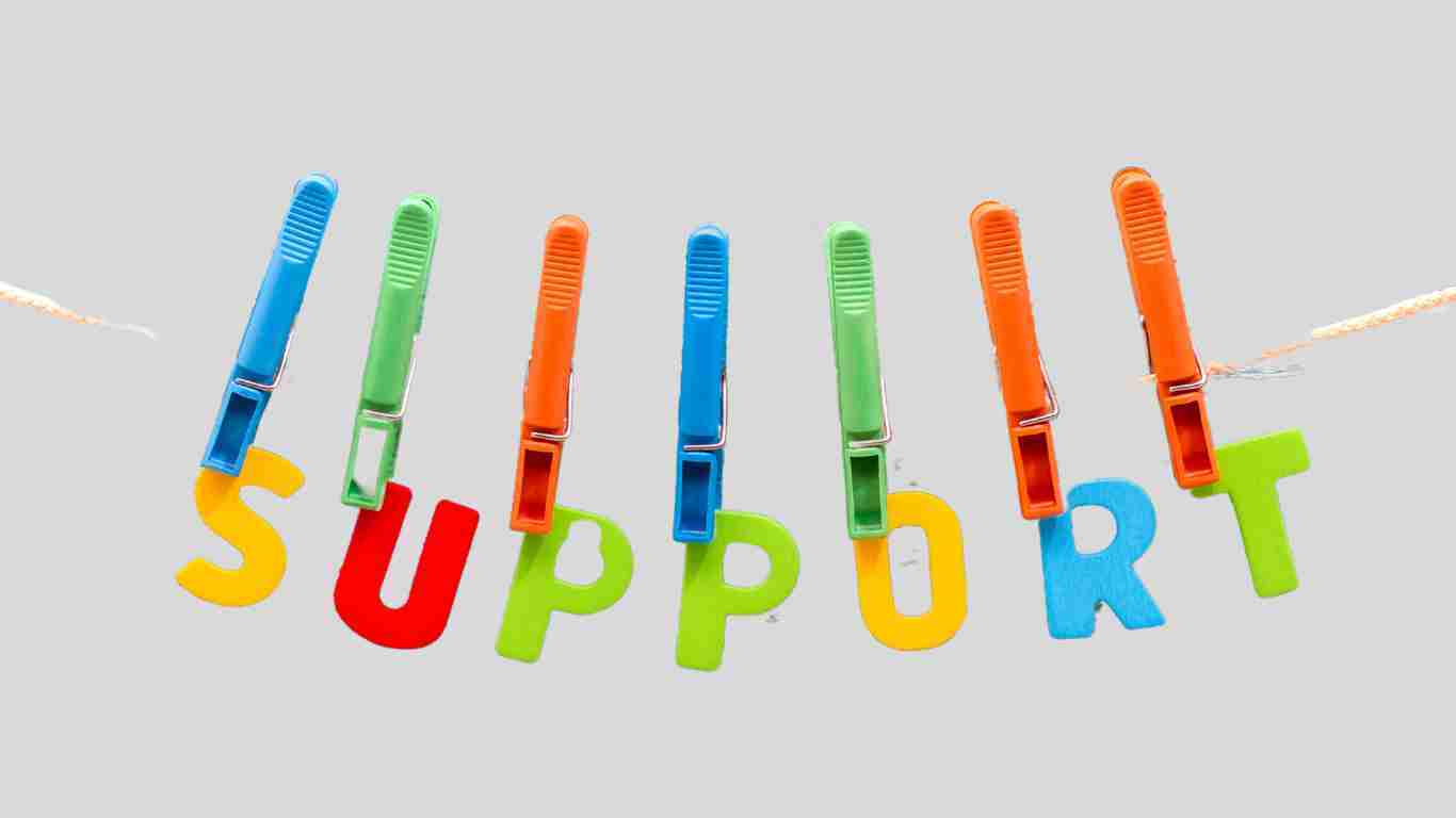 The word SUPPORT hanging from a washing line