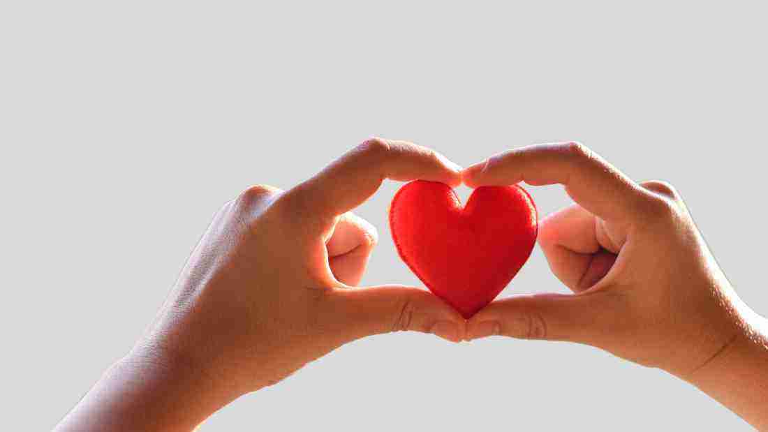 Two hands holding a heart, denoting empathy