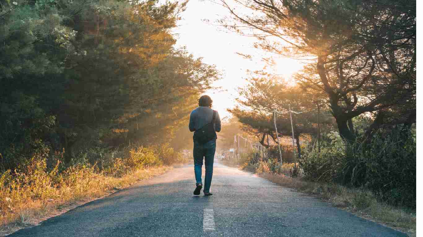 A man walking away from the drama and stress