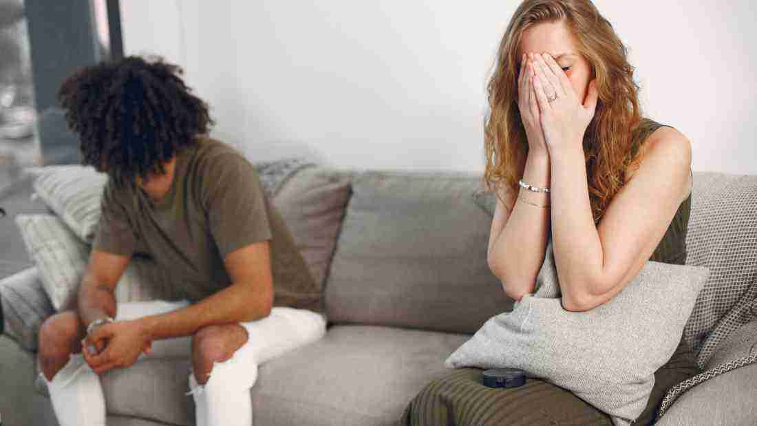 A woman upset because of an argument with her partner