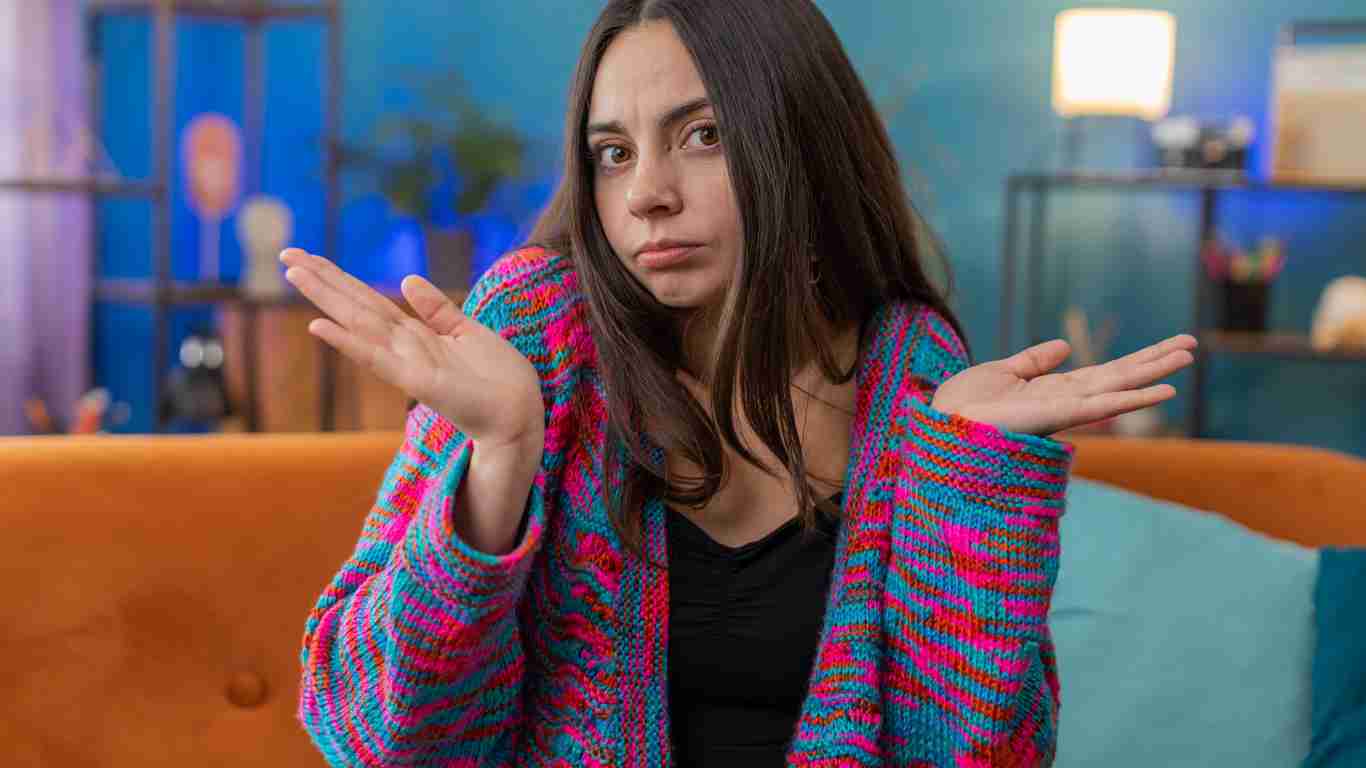 A woman who appears to be embarrassed