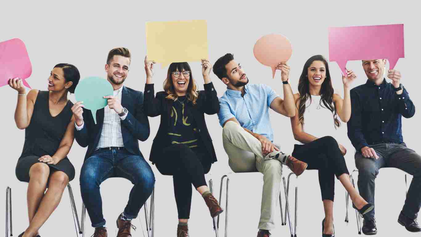 People with speech bubbles over their heads