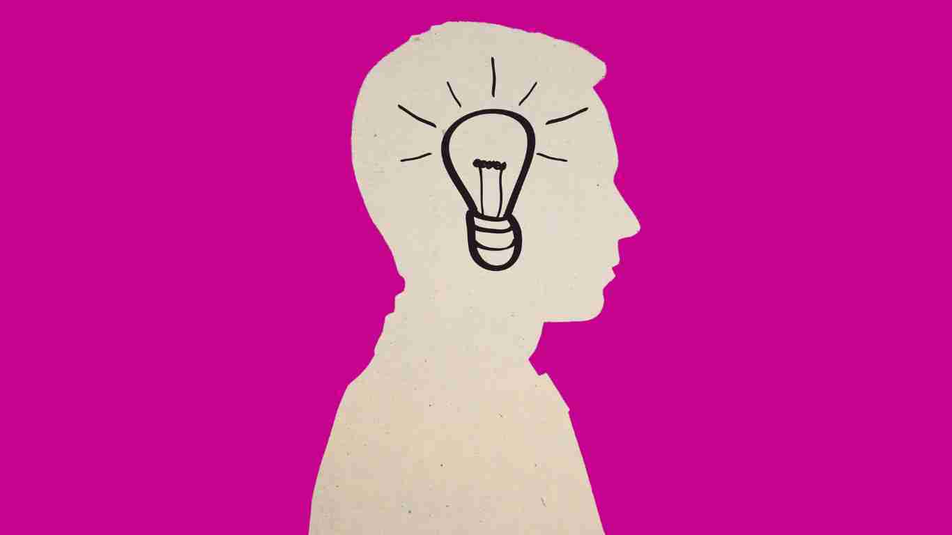 An illustration of a genius with a lightbulb in his brain