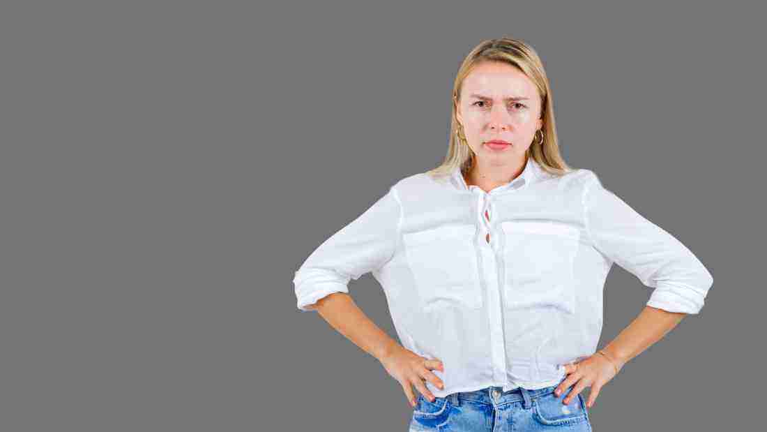 An angry woman glaring at the camera