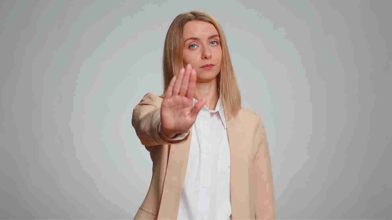 A woman making sure that people respect her boundaries