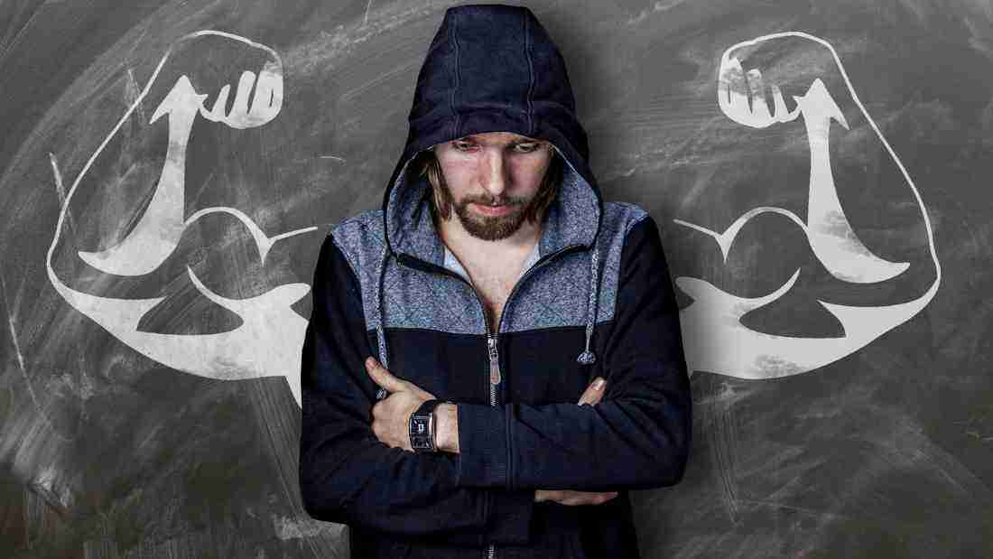 An illustration of a man with the strength to overcome adversity