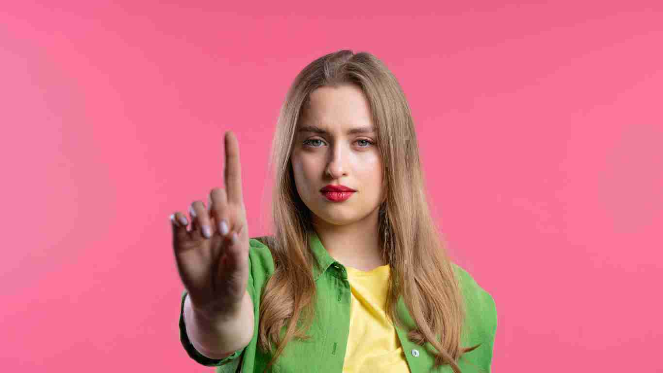 A young woman enforcing her boundaries