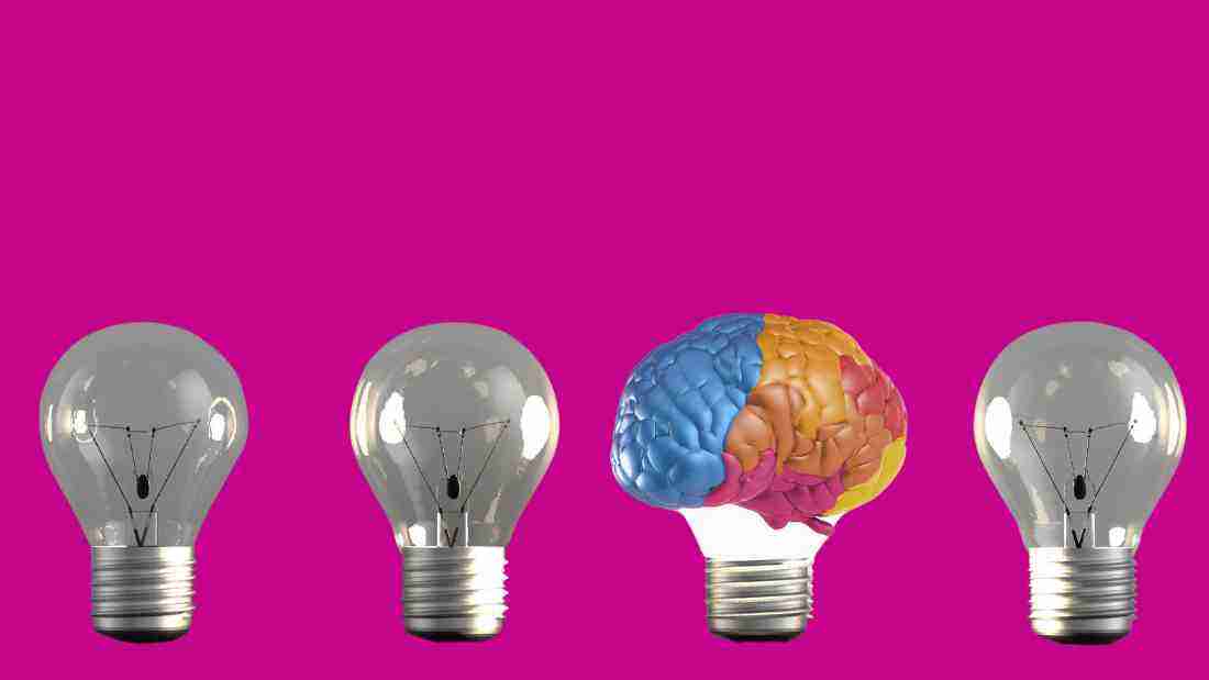 A lightbulb with a brain in it, denoting the person is smart