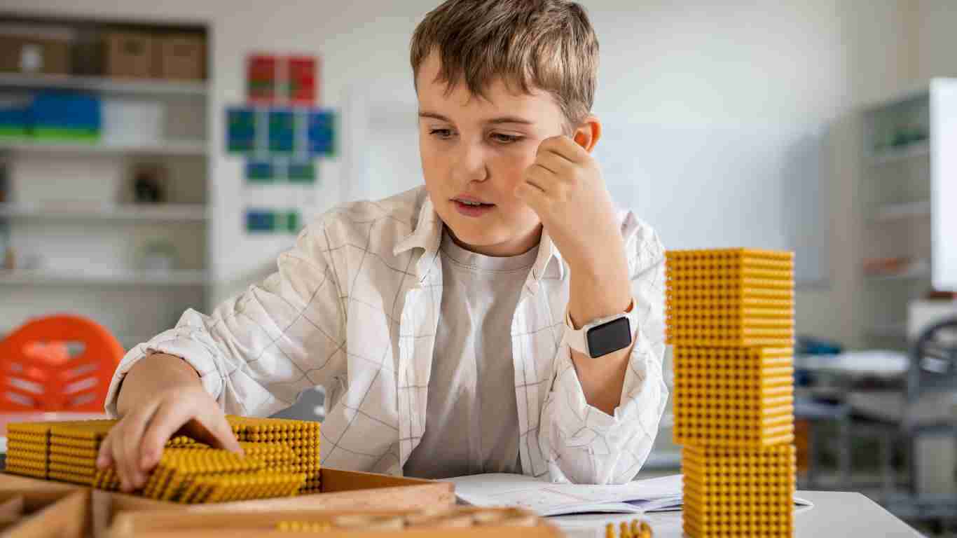 A boy using blocks