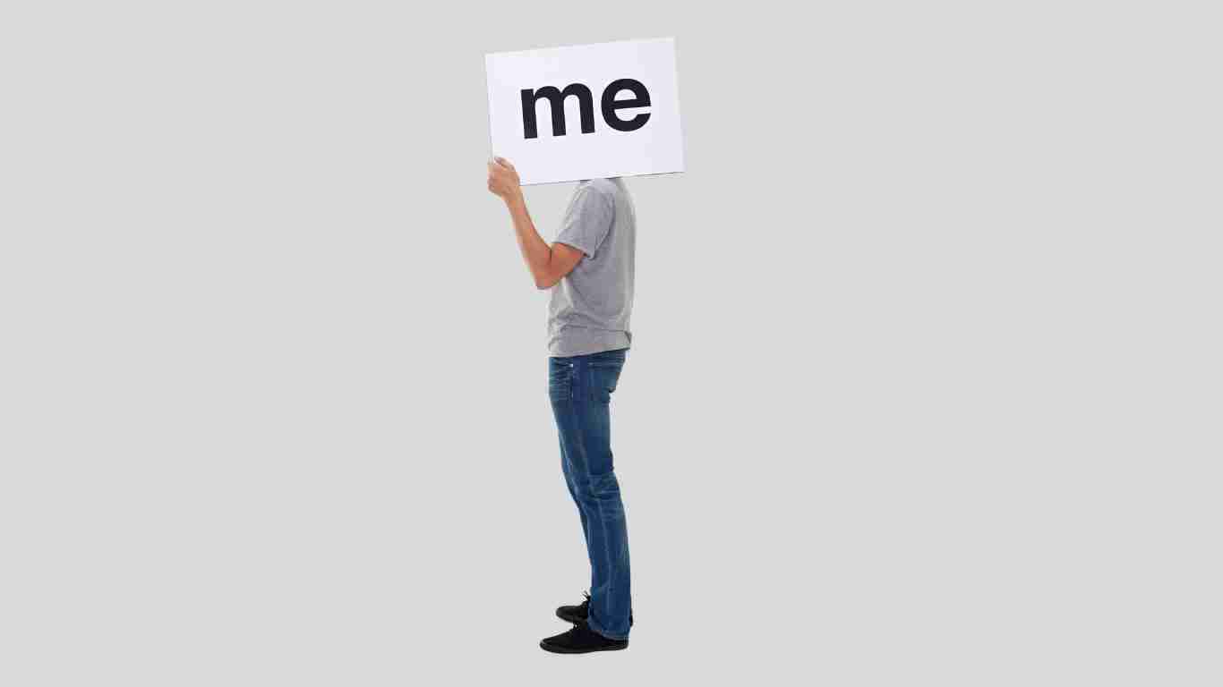 A man with the word ME instead of a face