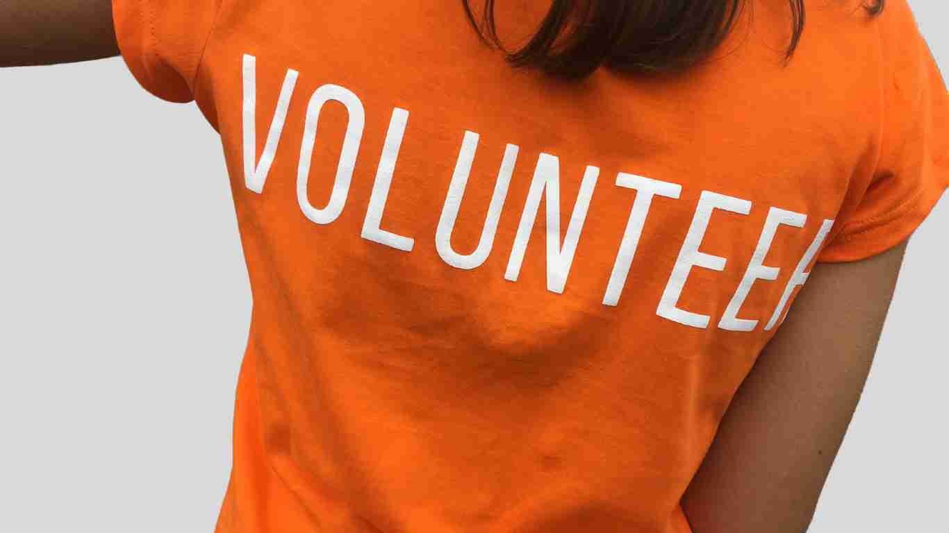 A t-shirt with the word VOLUNTEER