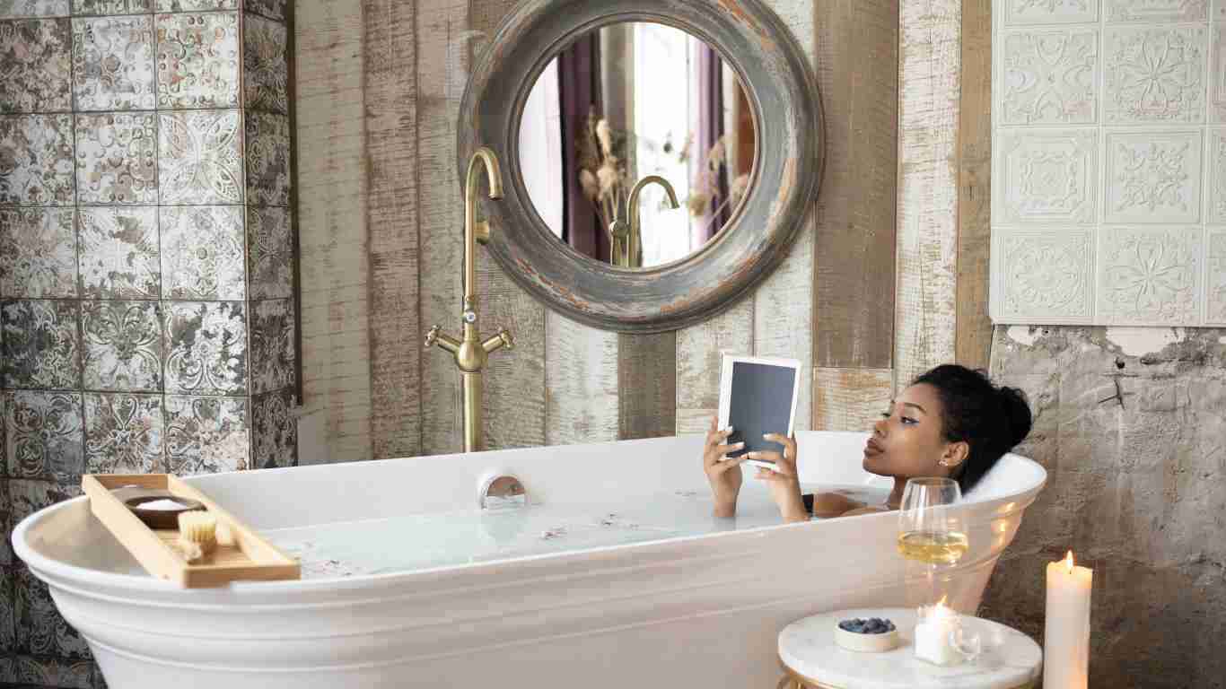 A woman relaxing in the bath