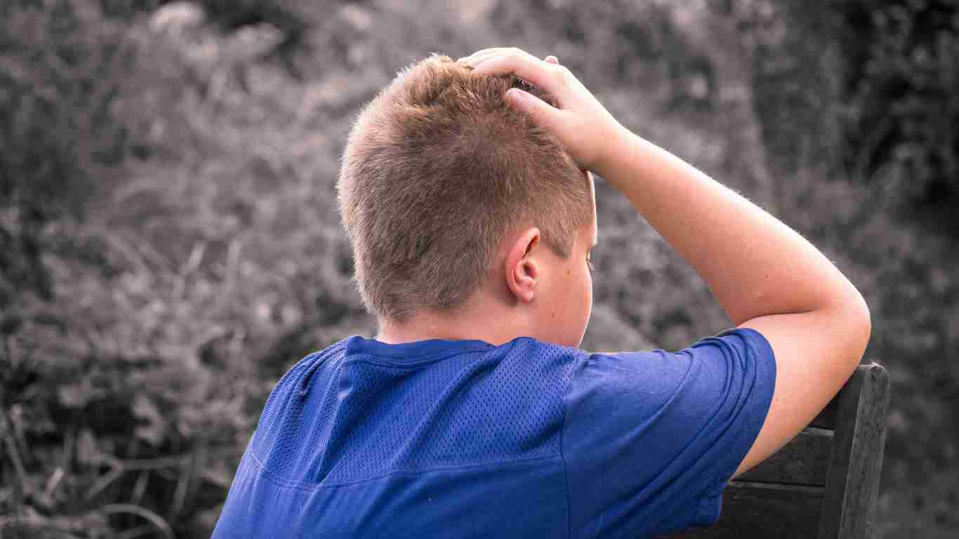 A young boy with his back towards the camera.