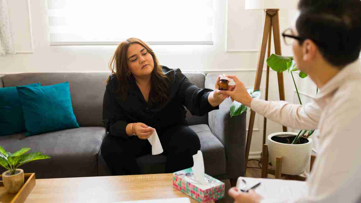 A woman talking to her therapist