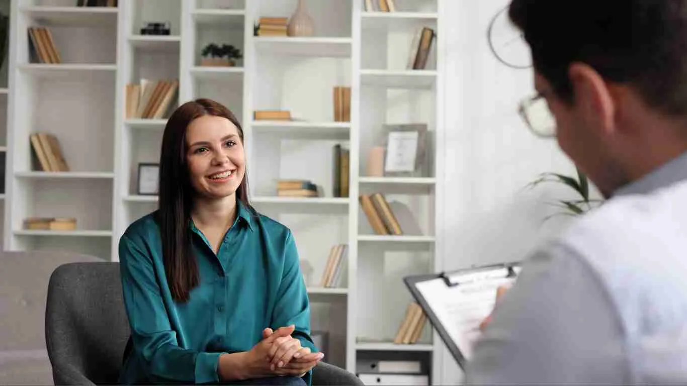 A woman talking to her therapist