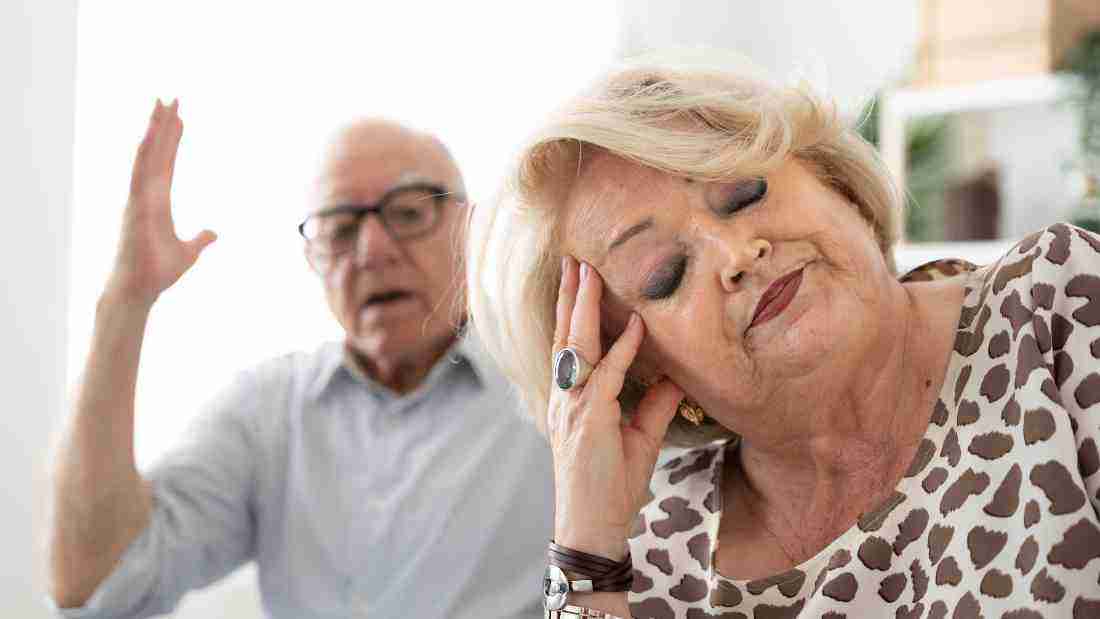 An old man shouting at his wife