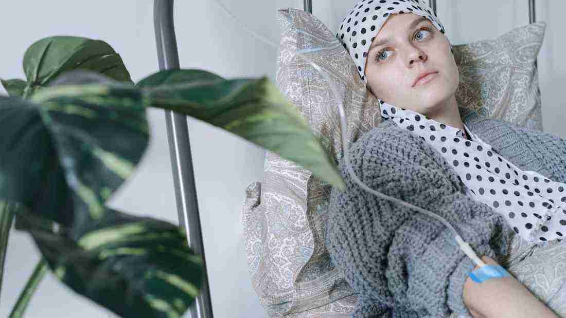 A woman undergoing cancer treatment
