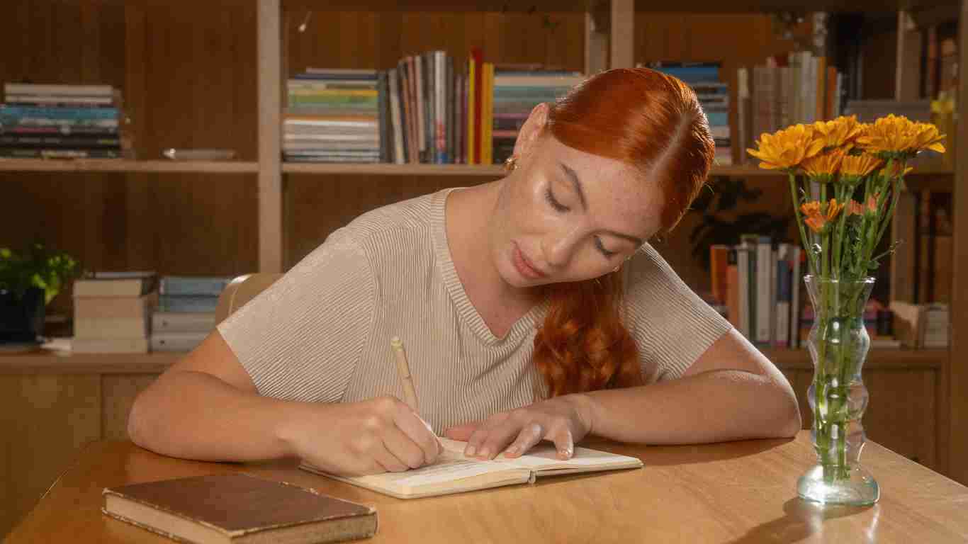 A woman writing in her journal