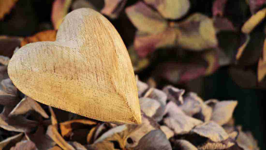 A heart carved out of wood